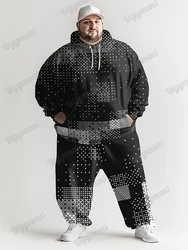 Biggmans Geometric Print Plus Size Hoodie Suit Mens Streetwear Casual Loose Pants Outfits Male Hoodies And Trouser Two Piece Set