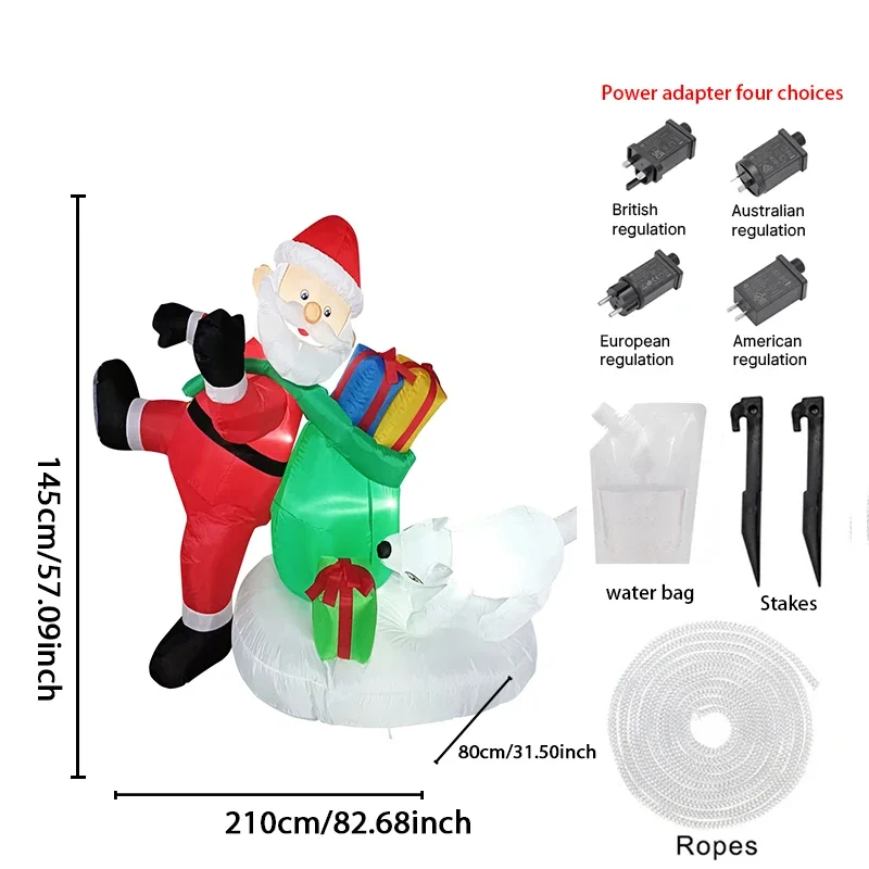 6,8 футов светодиодные надувные рождественские украшения для двора, подарочная сумка Санта-Клауса, белый медведь, рождественские украшения, игрушки, домашний декор, украшения, подарок