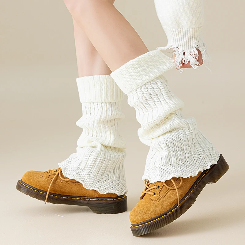 

Новые женские гетры, модные однотонные толстые женские носки с оборками в консервативном стиле, длинные трендовые простые гольфы высокого качества, теплые
