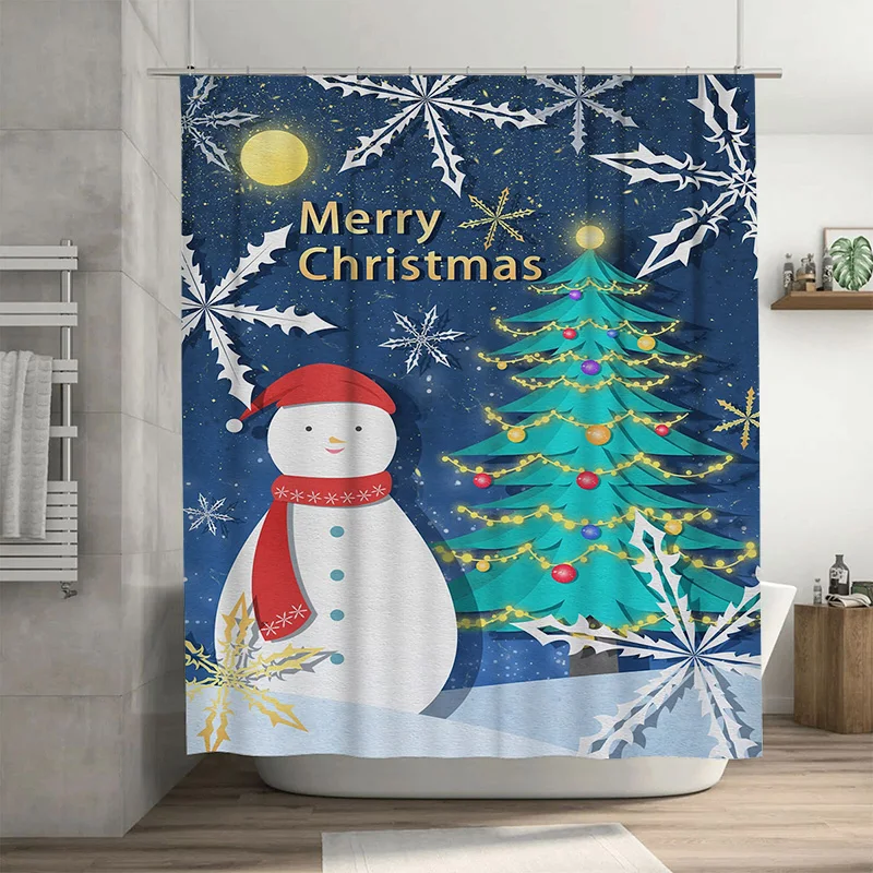 

Tuniu Festive Christmas Bathroom Decor Shower Curtain Cute Snowman Holiday Design Waterproof Fabric Merry Christmas Gift Funny W