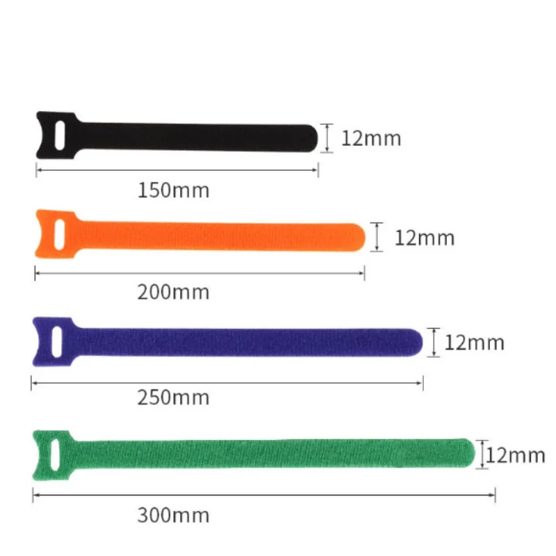 Attaches de câble de fixation réutilisables, sangles d'évaluation de fil, crochet et boucle, gestion de l'adhésif, enrouleur de câble, 12x100mm, 12x200mm, 300 pièces