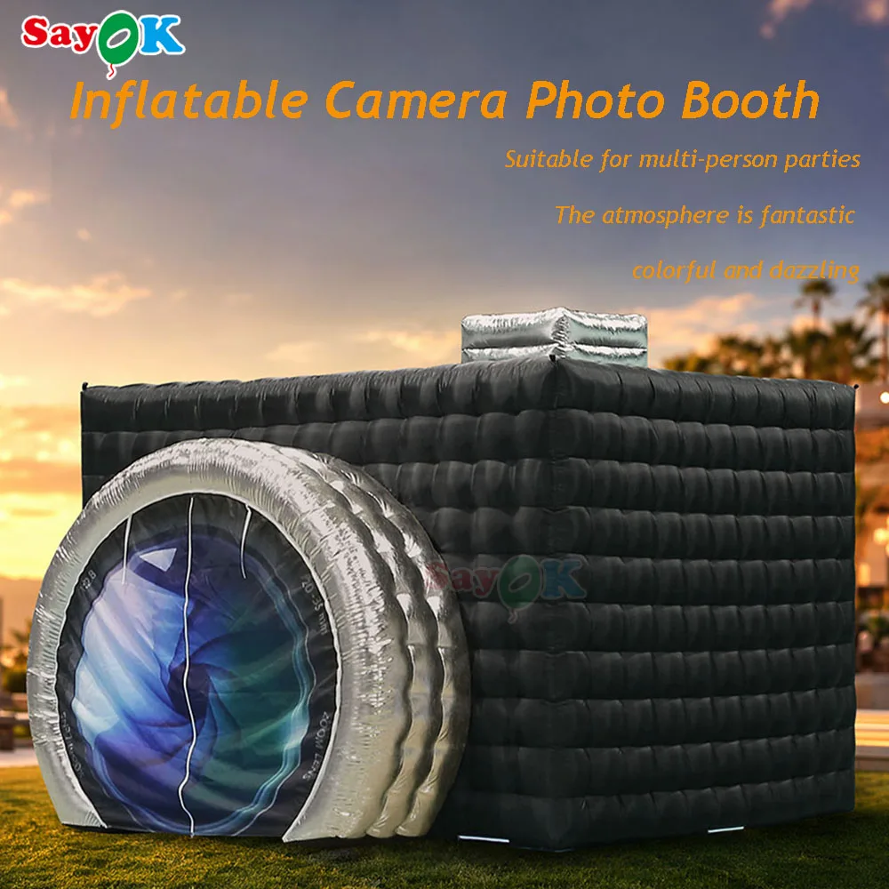 Sayok Inflatable Camera Photo Booth Enclosure Inflatable Camera Cube Tent Photobooth Props Backdrop for Advertise Wedding Show