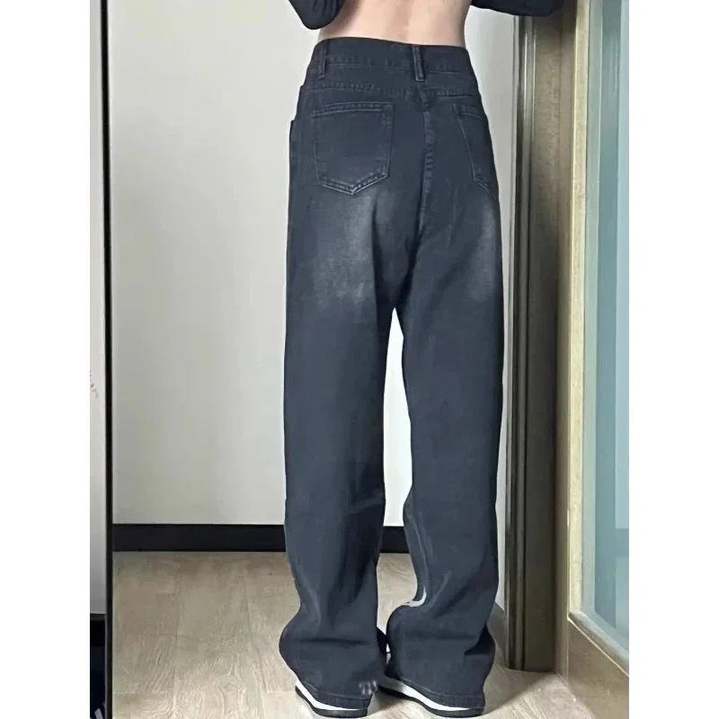 

American High Street Jeans for Women in Spring and Summer High Waist Slim Straight Loose Small Wide-leg Pants Design Niche Man