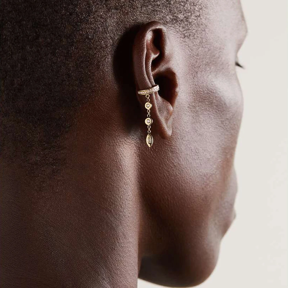 Exquisite Zircon Hanging Chain Ear Clip Inlaid With Cubic Oxygen No Perforation Adjustable Fashionable Womens Jewelry Gift Party