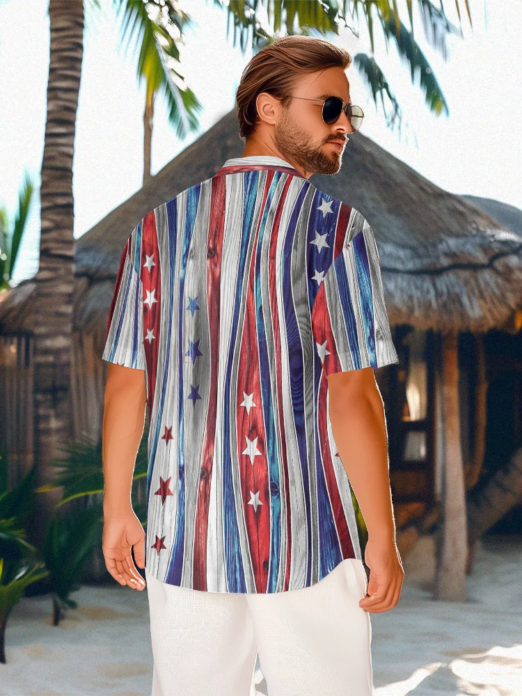 Summer Hawaiian Shirt Vintage Stripe Print Tops Beach Men Shirt Party Streetwear Shirts Fashion Short Sleeve Male Clothes