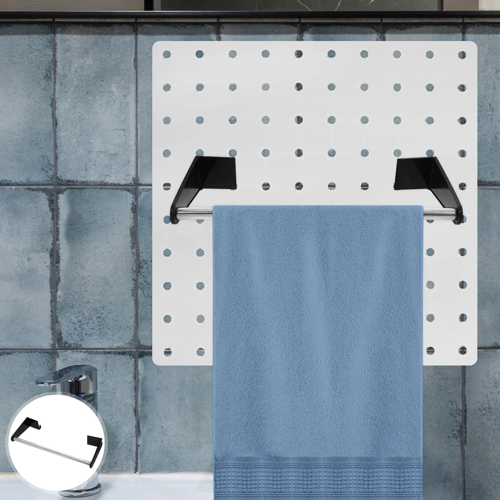 

Pegboard Dishcloth Holder ABS Stainless Steel Sleek Towel Pegboard Holder Workshop Accessories Space Saving Dishcloth Rack