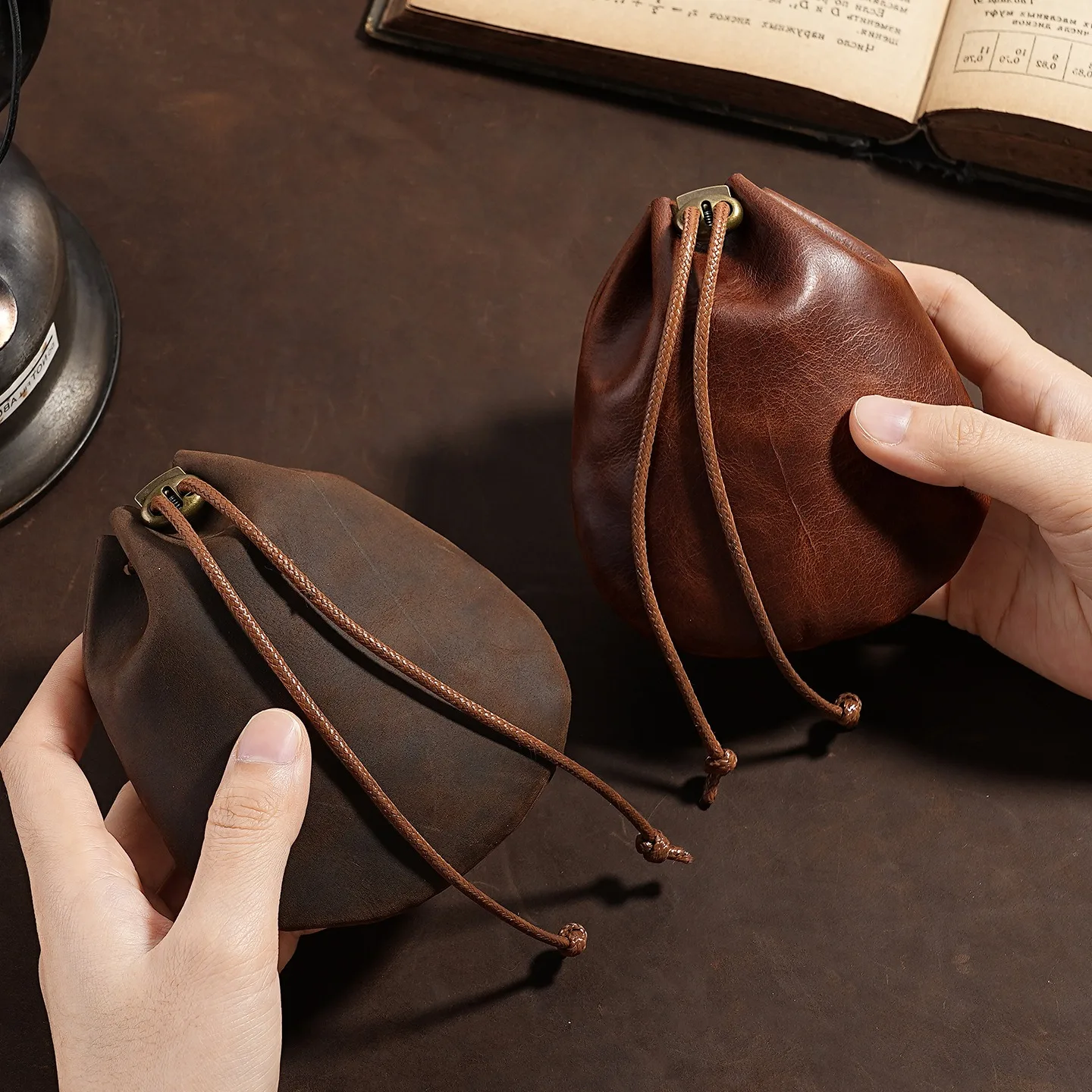 Jewelry Storage Bag Handmade Coin Holders Leather Drawstring Pouch Genuine Leather Drawstring Pouch For Daily Use Gift Shopping