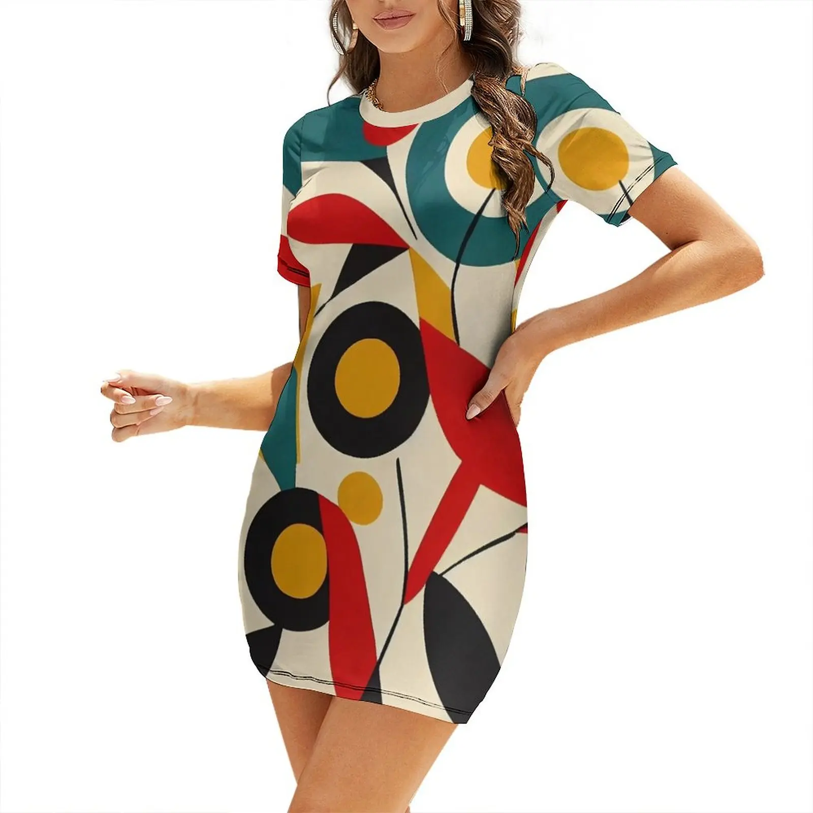 

Mid century inspired abstract pattern Short Sleeved Dress dresses ladies 2025 summer birthday dress for women Dress