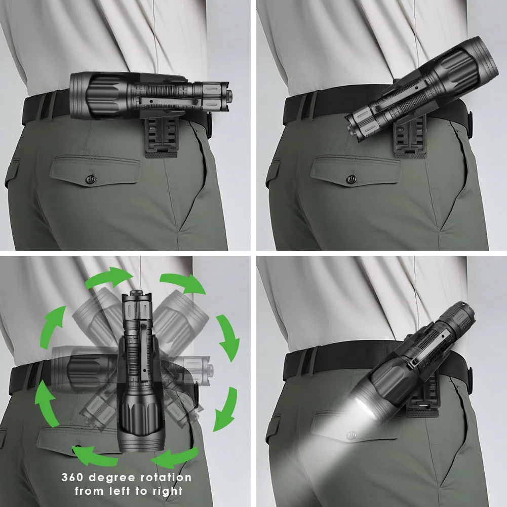 UniqueFire H8 Super Bright LED Tactical Police Flashlight 3000lm Dual Switch Torch with 360° Belt Clip Holster Security Lamp﻿