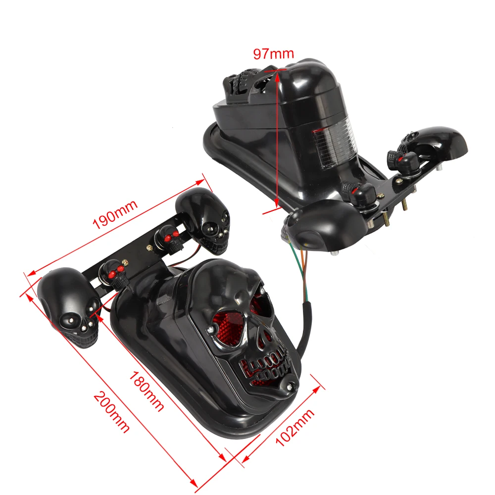 Chrome/Black Skull Motorcycle Rear Brake Lights 12V LED Turn Signal Stop Tail Lamps for Harley Honda Kawasaki BMW Yamaha Benelli