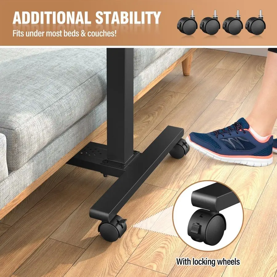 Overbed Bedside Table, Hospital Bed Table with Wheels, Portable Rolling Desk, Mobile Small Standing Desk, Rolling Laptop Stand,