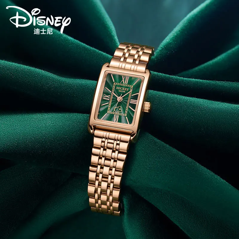 Disney For Woman Watch Quartz Wristwatch Retro Rectangle Square Green Dial Mickey Mouse Lady Girl Dress 2024 New Zegarek Damski
