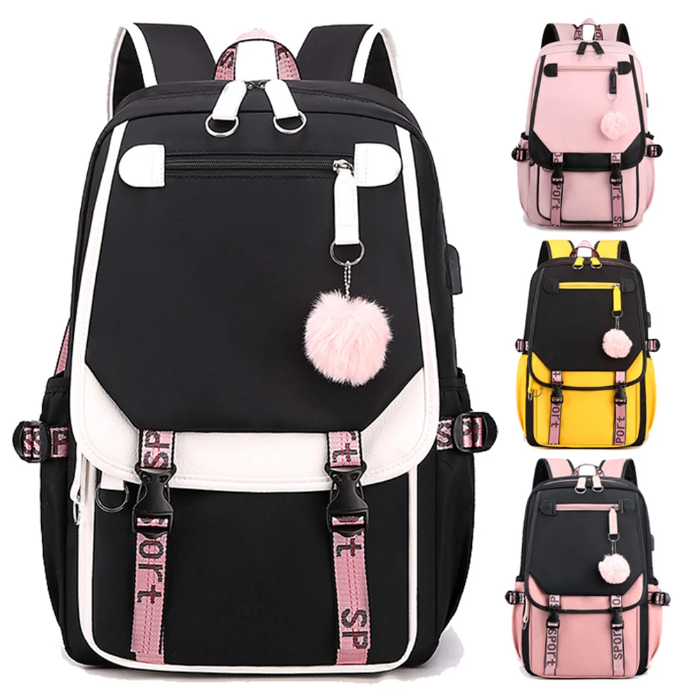 Fast Drop Shipping 2022 Women School Bag Oxford Waterproof Girls Backpack Rucksack With USB Charging Port Mochila De Nailon