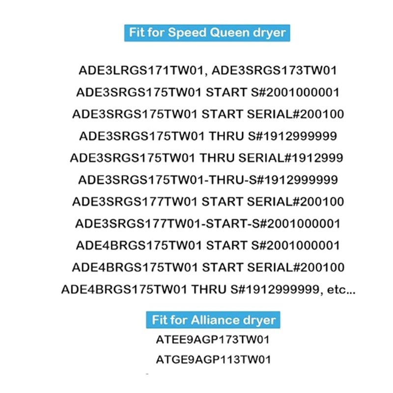 آر بي 170002   ADE30RGS171TW01 3447593   طقم مجفف لمجففات Speed Queen/Alliance تحل محل AP 5186795   PS 12220620   EAP 12220620