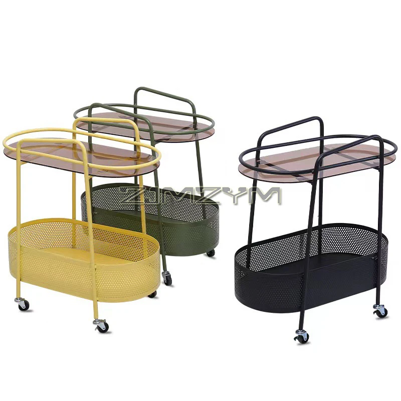 Side Table with Tempered Glass Top, Rolling Casters, Narrow Side Table for Small Space, 2-Tier End Table with Storage Shelf