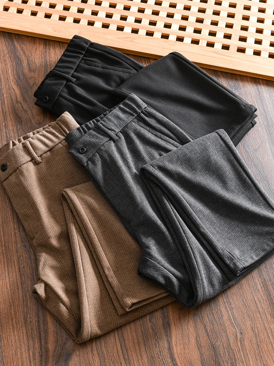 

Thickened Four-Sided High Elastic Straight Leg Casual Pants Warm Autumn Winter Men's Fashion City Style Basic Color Polyester...