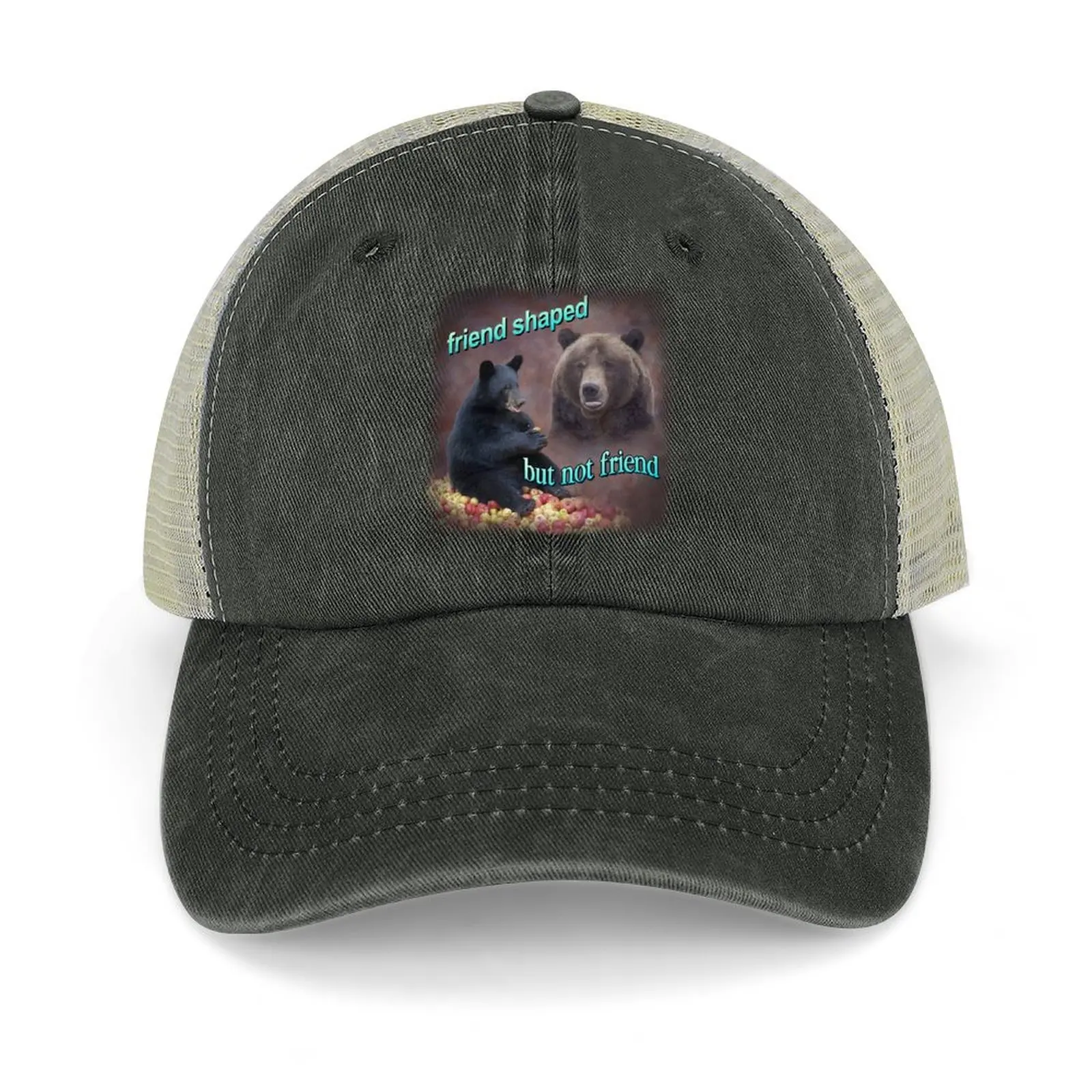 

Bears friend shaped but not friend word art meme Baseball Cap black cute Women Hats Men's