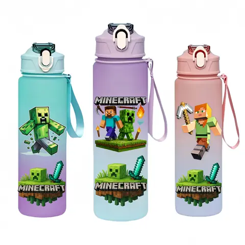750ML Minecraft Straw Water Cup Gradient Color Plastic Drinking Bottle Sport Shaker Kettle Portable Gym Fitness Jugs Fans Gifts