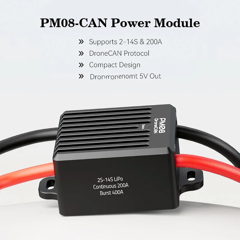 DroneCAN PM08-CAN Power Module 2-14S 200A Dual Step Down UBEC Output With 2x Independent 5V Out For RC FPV Drone