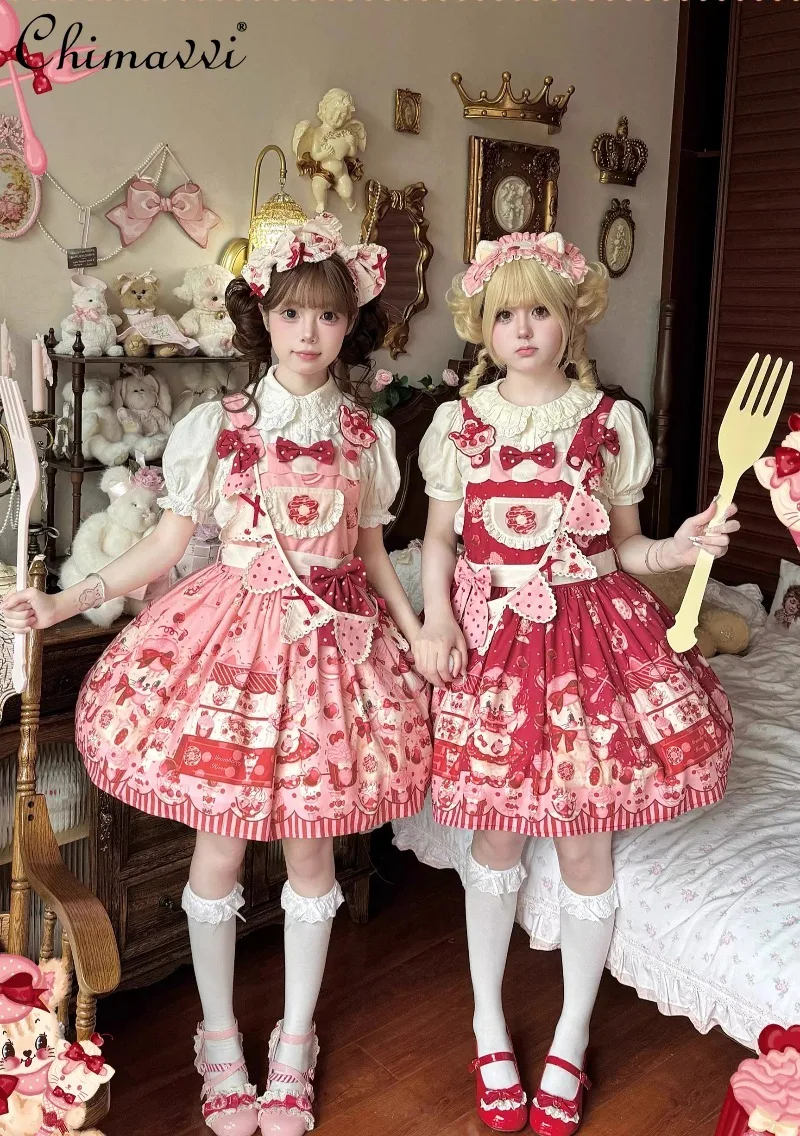 Robe princesse Lolita originale pour filles, à bretelles, avec nœud mignon, imprimé de dessin animé, taille haute, Kawaii, pour femmes, nouvelle collection automne 2025