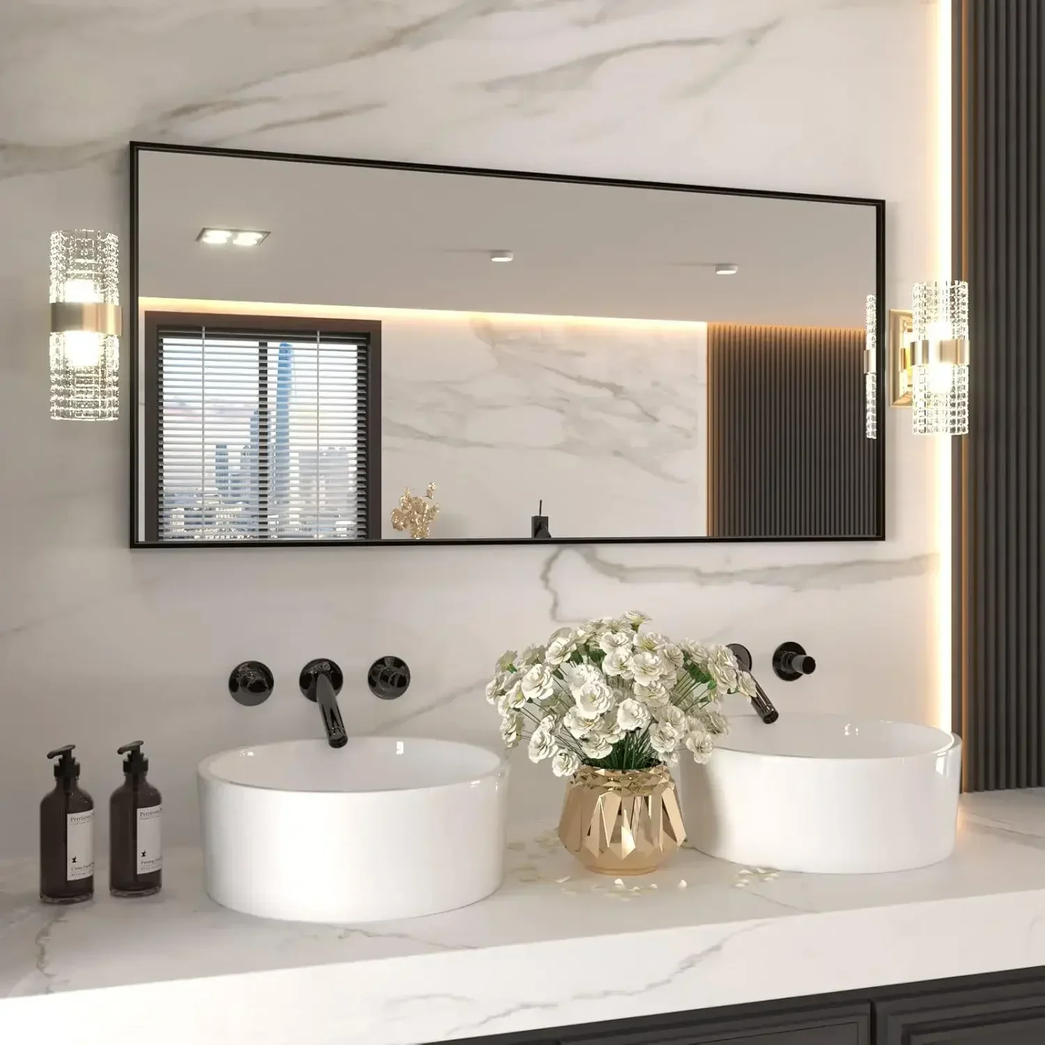 

Cheap And Fine 60"X28" Black Rectangle Bathroom Mirror Wall, Matte Black Aluminum Alloy Frame, Tempered GlassHot SalesHot Sales