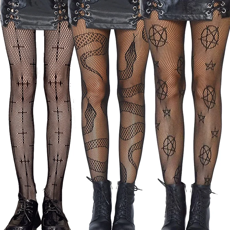 

Snake Fish Net Tights Goth Punk Women Anime Pantyhose Black Mesh Fishnet Stockings Sexy Harajuku Hosiery JK Lolita Gothic Socks