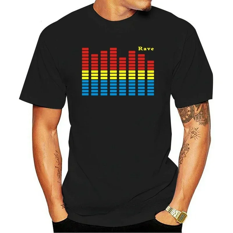 Graphic Tshirts Camisa Tops Vintage Man Music Activated Flash Light Up EL Equalizer T-shirt Bar DJ Rock Disco Fantastic Hip-hop