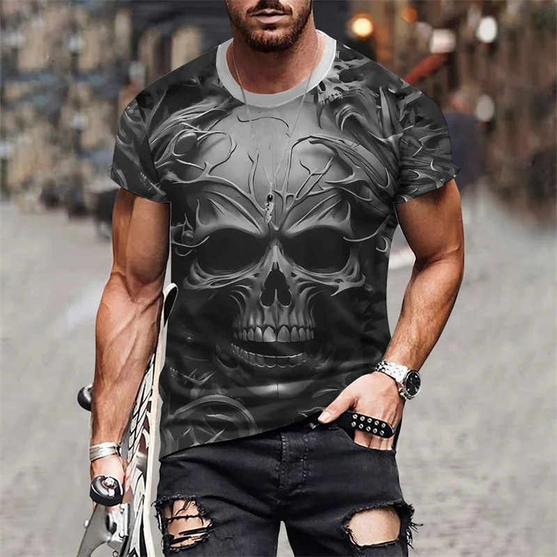 2024 Spring/Summer Men's T Shirt For Men 3d Print Skull T Shirt Oversized Short-sleeved Sportswear Men Clothing Top Street Tees