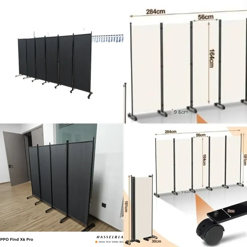 Mobile Folding Room Divider with Wheels Portable Privacy Screen Partition for Office Home Space Separation