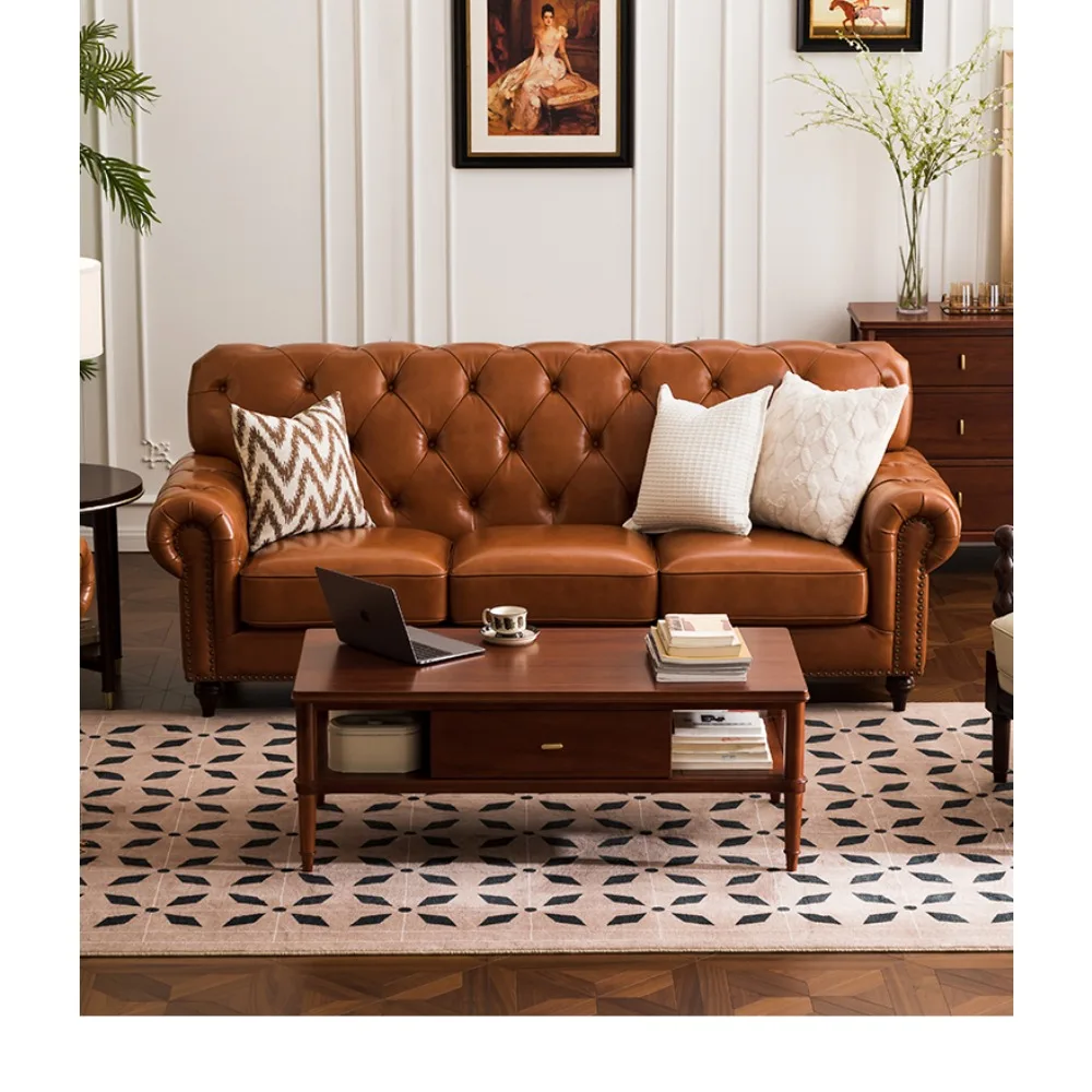 

Коричневый кожаный диван, кожаный диван на троих для гостиной, мебель для гостиной