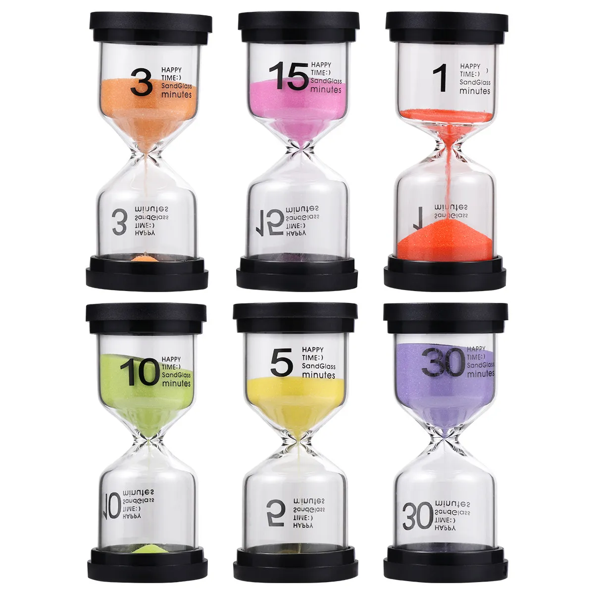 6Pcs Hourglass Timer Modern Tabletop Sandglass Effective Time Management Tool for Home Study Gift Tabletop Hourglass