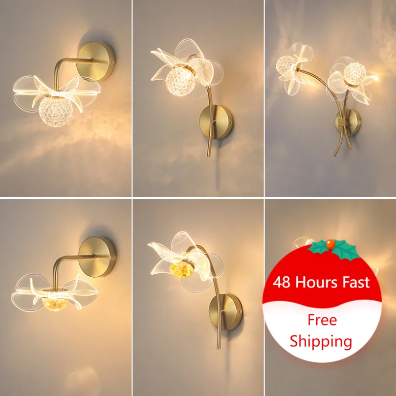 flower led wall lamps for living room bedside sconce light modern lighting deco para corredor e restaurante decoracao de fundo 01