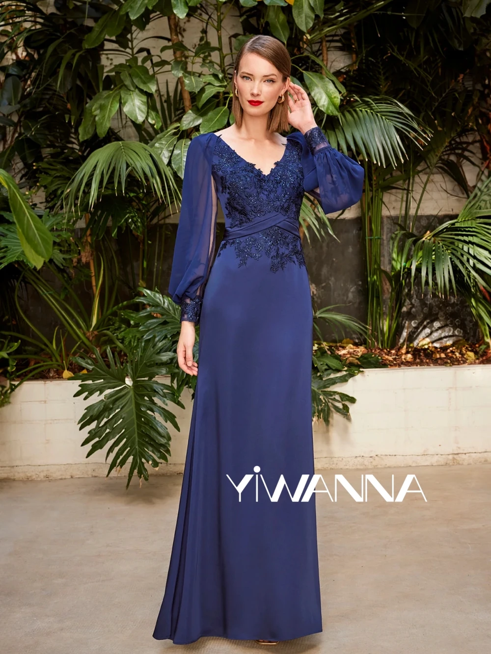 2024 V-neck Long Sleeve Mother Of The Bride Dress For Wedding Classic Lace Appliques Prom Dress Customized Chiffon Evening Gown