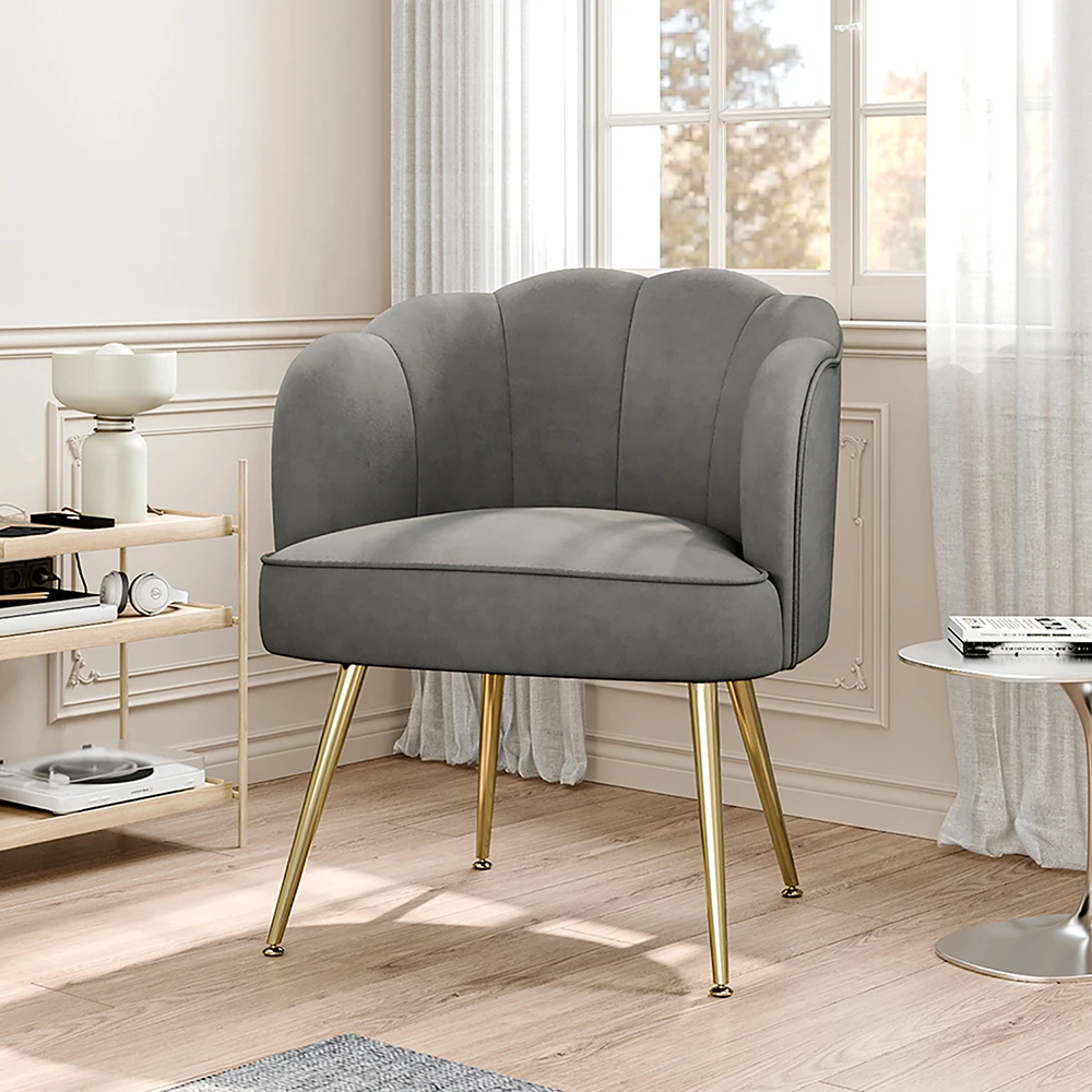 Modern Frosted Velvet Shell Accent Armchair, Grey, Living Room Furniture Lounge Chair