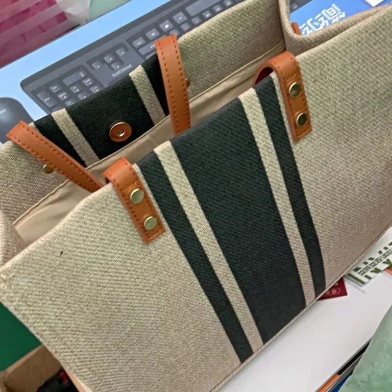 Borsa da viaggio multifunzione di grande capacità con motivo a strisce in tela casual Borse da scuola per studenti Borse giornaliere da donna