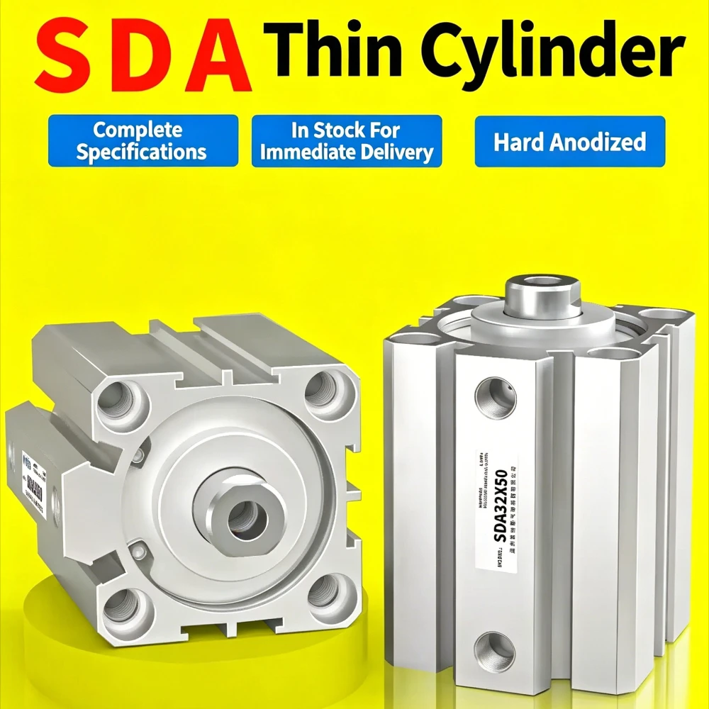 Compact Air Pneumatic Cylinders SDA 16/25/50/100mm Bore Double Acting 5/10/20/30/40/50/60/70/80/90/100mm Stroke