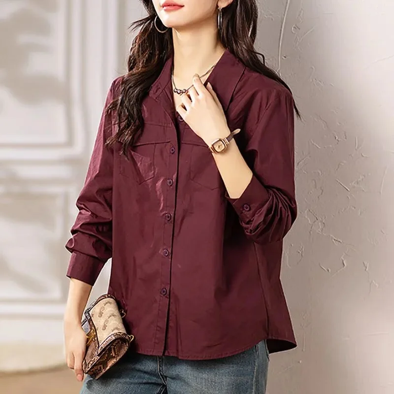 Spring Autumn Female Long Sleeves Shirt Coat Korean Women Solid Color Shirts Jacket Ladies Fashion Leisure Cardigan Blouse Tops