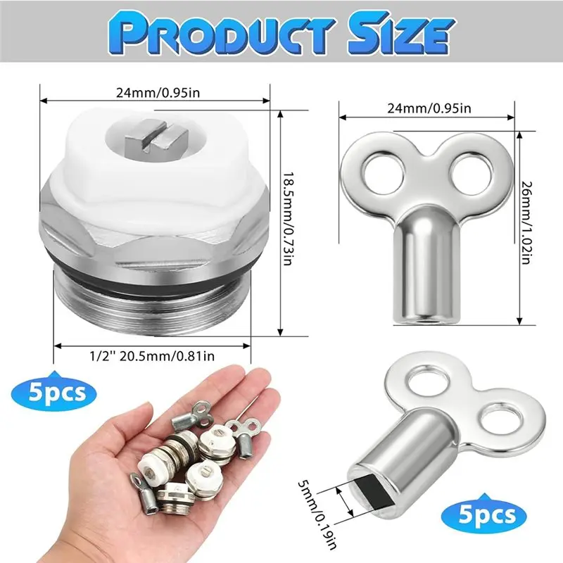 【HOT-SELLING!】5Pcs Radiator Bleed Valve, Radiator Bleed Valve 1/2 Inch With 5 Bleed Keys, Copper Heating Valve, Heating Bleed Ke