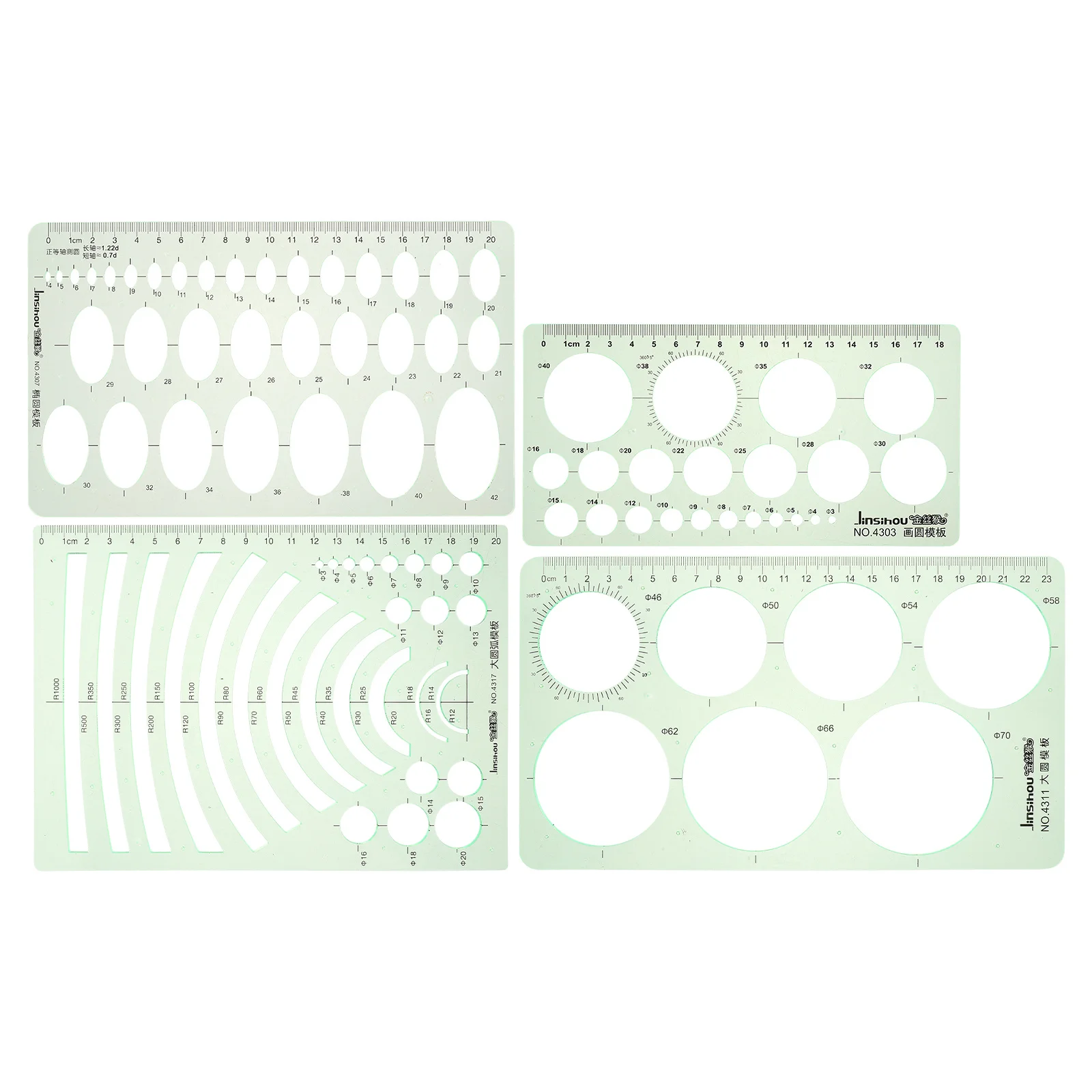 4Pcs Geometric Drawing Templates Rulers Premium Plastic Lightweight Multiuse Measuring Tools Architect Students Kids