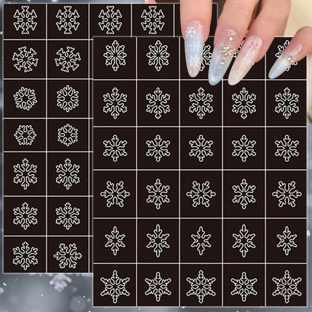 Nail Art Xmas Stickers - 2/4/6 シートスノーフレークネイルアートガイドステッカー冬クリスマスホワイトスノーフレーク自己粘着クリスマスネイルデカール DIY マニキュア