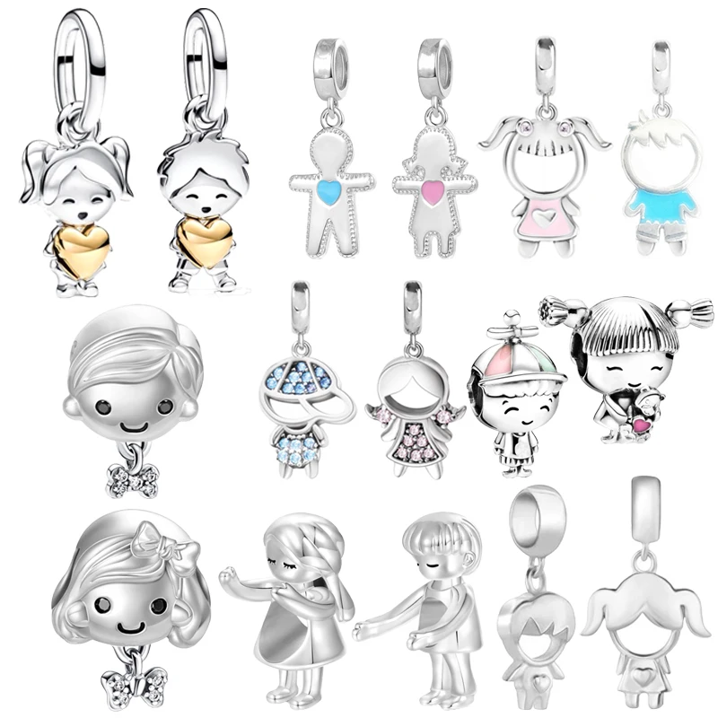 Happy Boy & Girl Embracing Love Pendant Little Boy & Girl Charm Beads DIY Women Jewelry Fit Original 925 Silver Pandora Bracelet