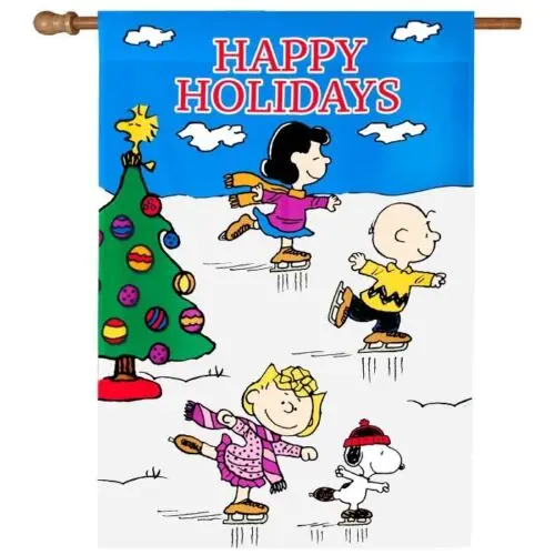 Happy Holidays Snoopy/Peanuts Gang Ice Skating Lg House Size 61749 28 x 40