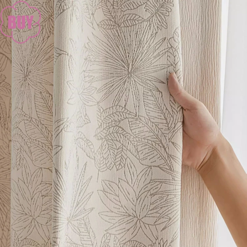 French Relief Leaf Jacquard Cream Beige Thickened Chenille Curtains for Living Room Bedroom French Window Balcony Window