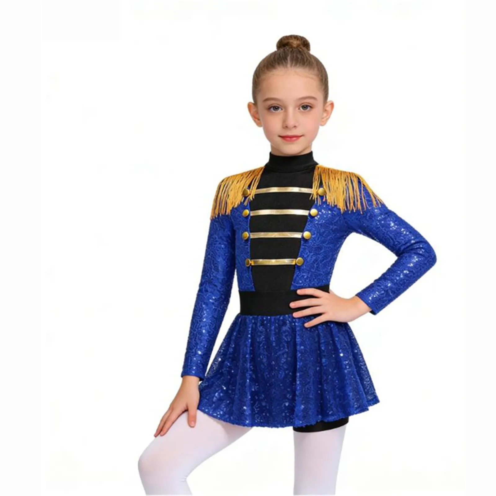 Girls Circus Ringmaster Director Cosplay Costume Tassel Epaulet Shiny Sequins Dress Magician Drummer Band Halloween Outfit