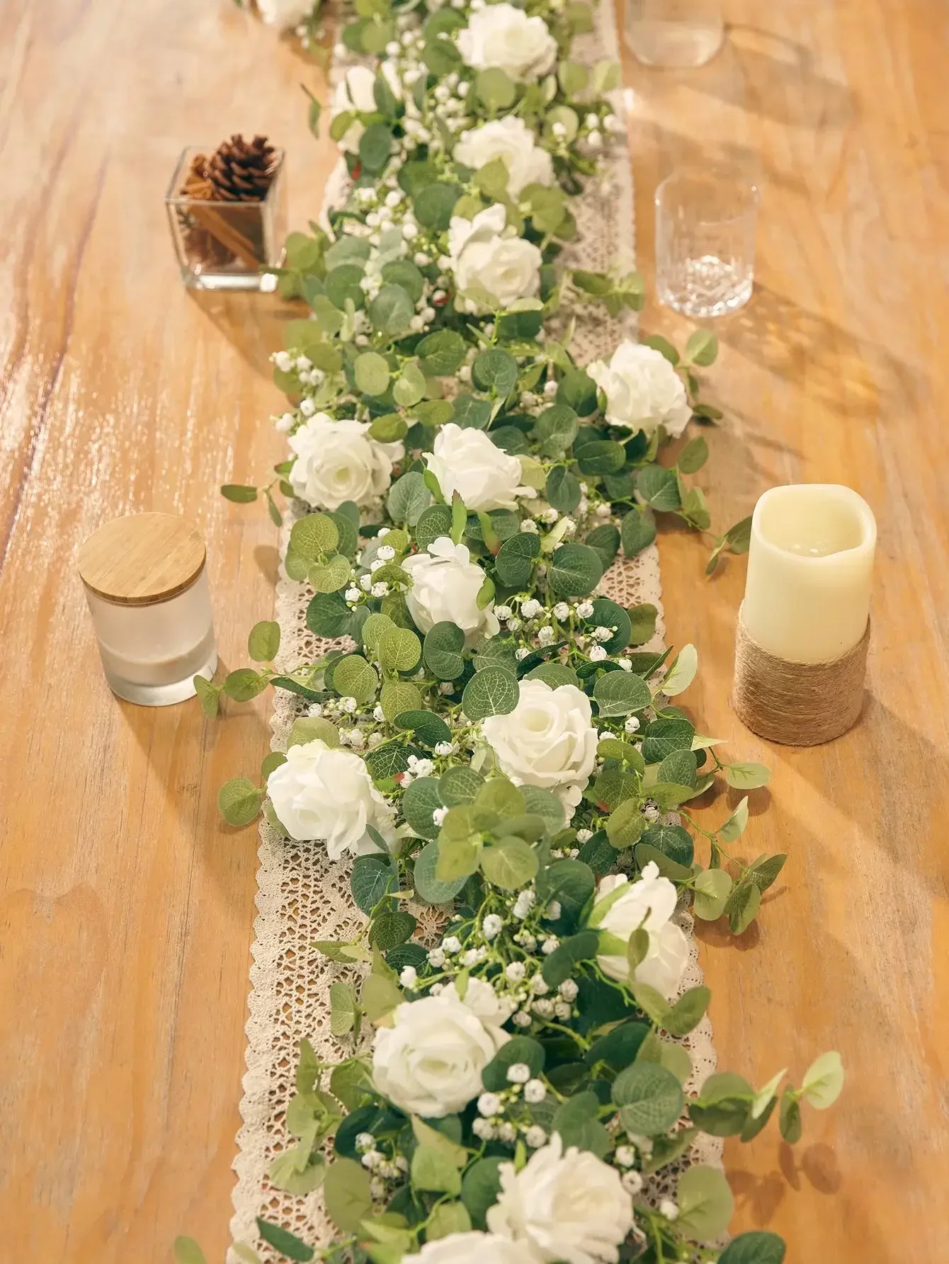 1pc Artificial Eucalyptus Rose Flowers Vine Gypsophila Floral Greenery Garland for Wedding Spring Home Party Craft Table Runner