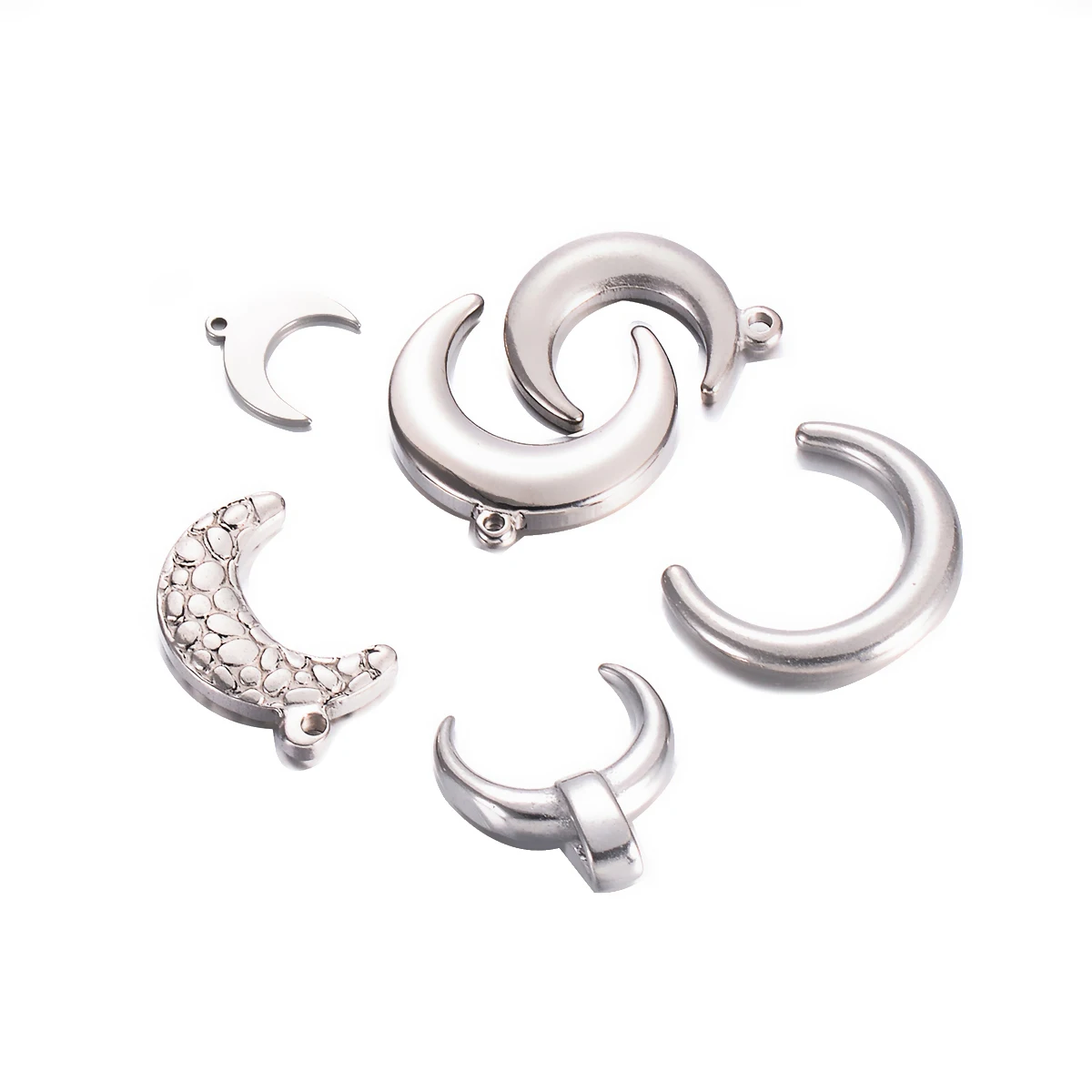 

50Pcs Creative Stainless Steel Silver Moon Accessories, Semi-Crescent DIY Handmade Jewelry Necklace Earrings Pendant Making Find