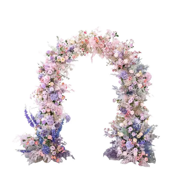 

Romantic Pink Purple Floral Arch Decoration, Wedding Background Arrangement Photography Outdoor Activities Ceremony Fake Flowers