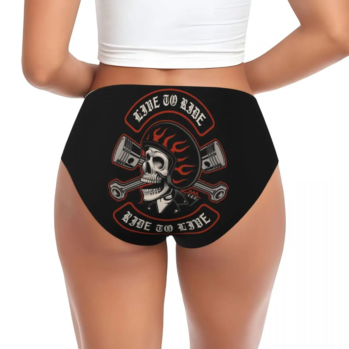 Custom Women Biker Motorcycle Skull Rockabilly Panties Comfort Briefs Underwear Valentine's Day Gifts Underpants