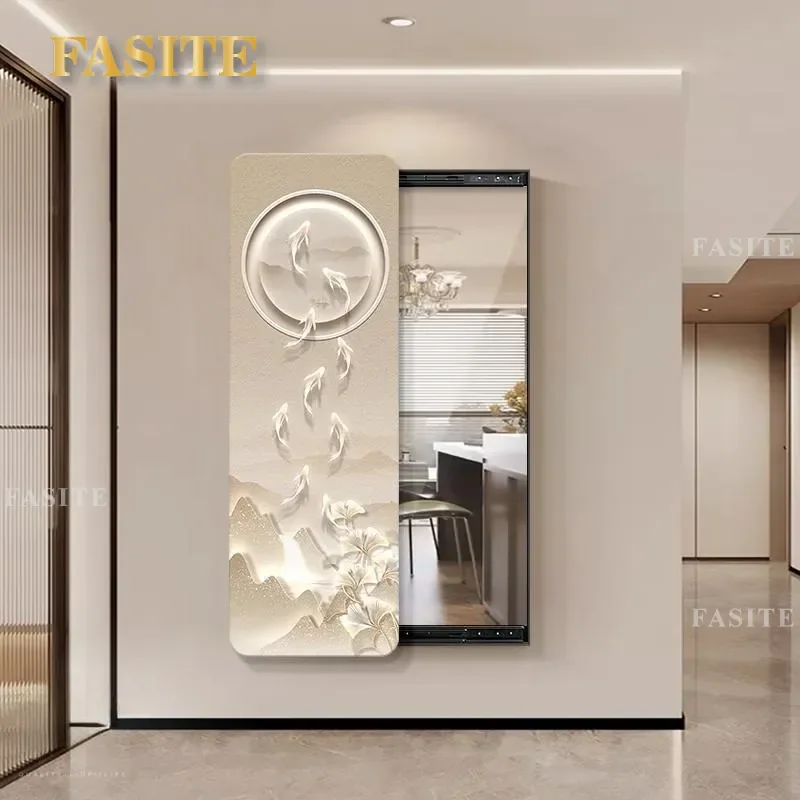 For Modern Light Luxury Entrance Decorative Painting Nine Fish Picture Push-Pull Mirror Hidden Full-Length Mirror Mural Wall