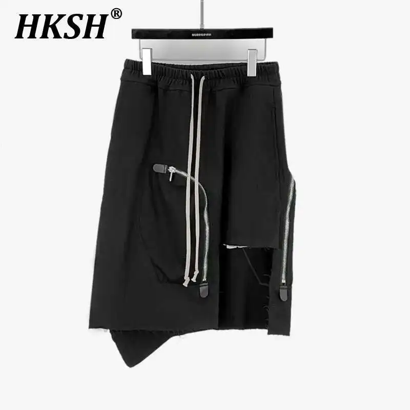 

HKSH Women Streetwear Tide 2025 Autumn Winter New RO British Style Irregular Zipper Cut Drawstring Half Short Mini Skirt HK2823